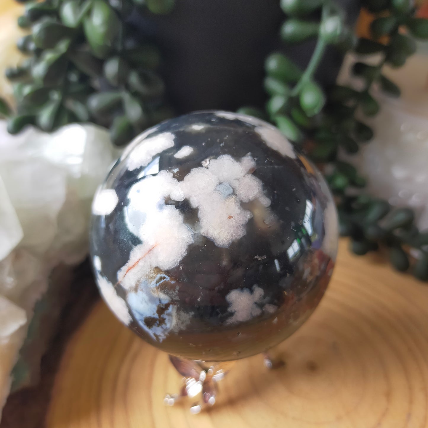 Black Flower Agate Sphere