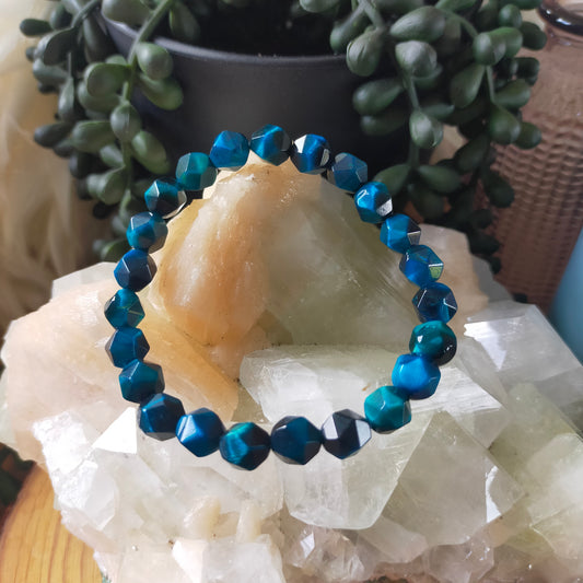 Faceted Blue Tigers Eye Bracelet