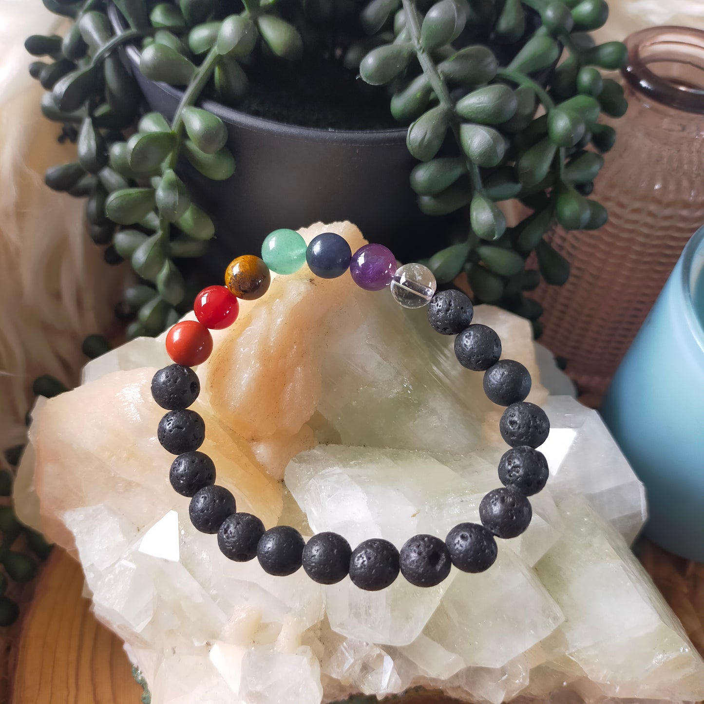 Lava Stone and Chakra Bead Bracelet