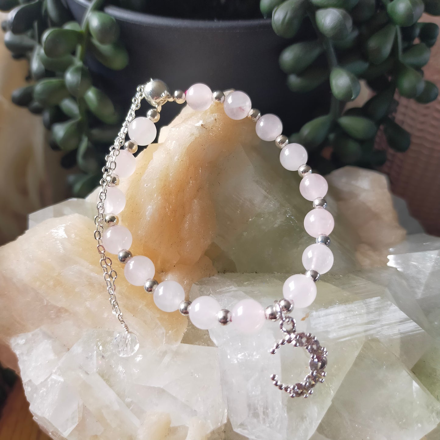 Rose Quartz Bracelet with Moon