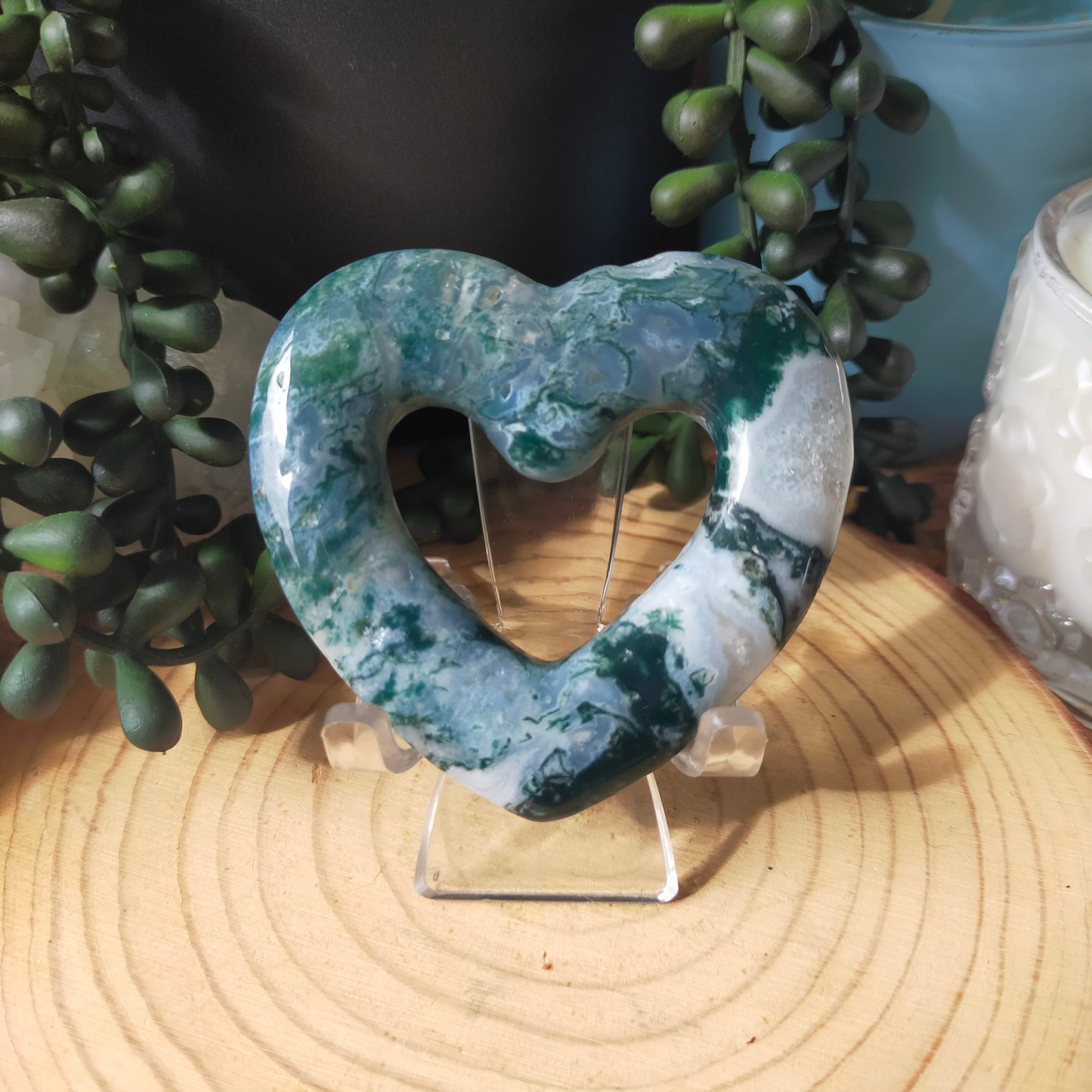 Moss Agate Hollow Heart