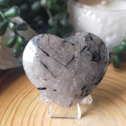 Black Tourmaline in Quartz Heart