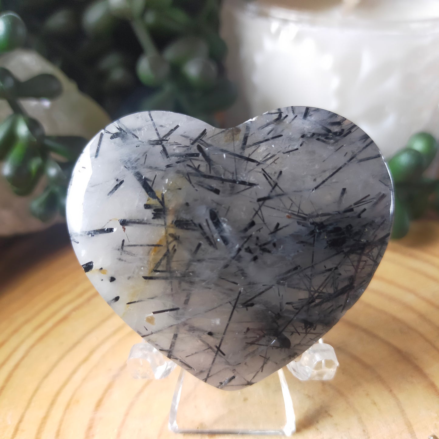 Black Tourmaline in Quartz Heart