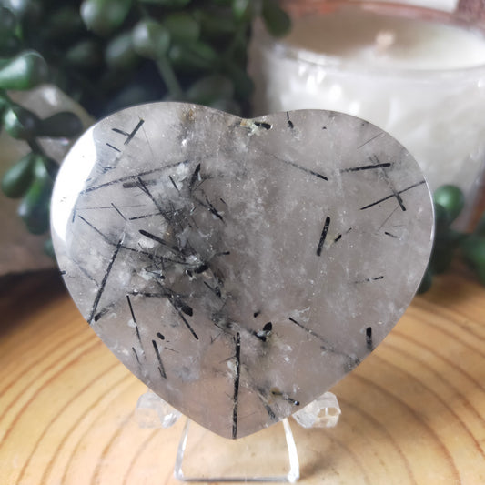 Black Tourmaline in Quartz Heart