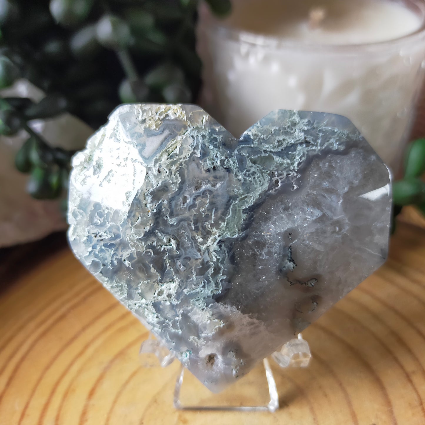 Faceted Moss Agate Heart