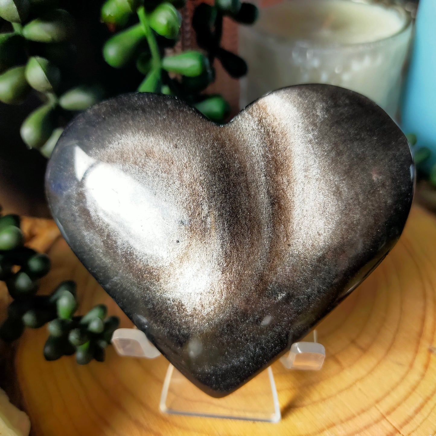 Silver Sheen Obsidian Heart