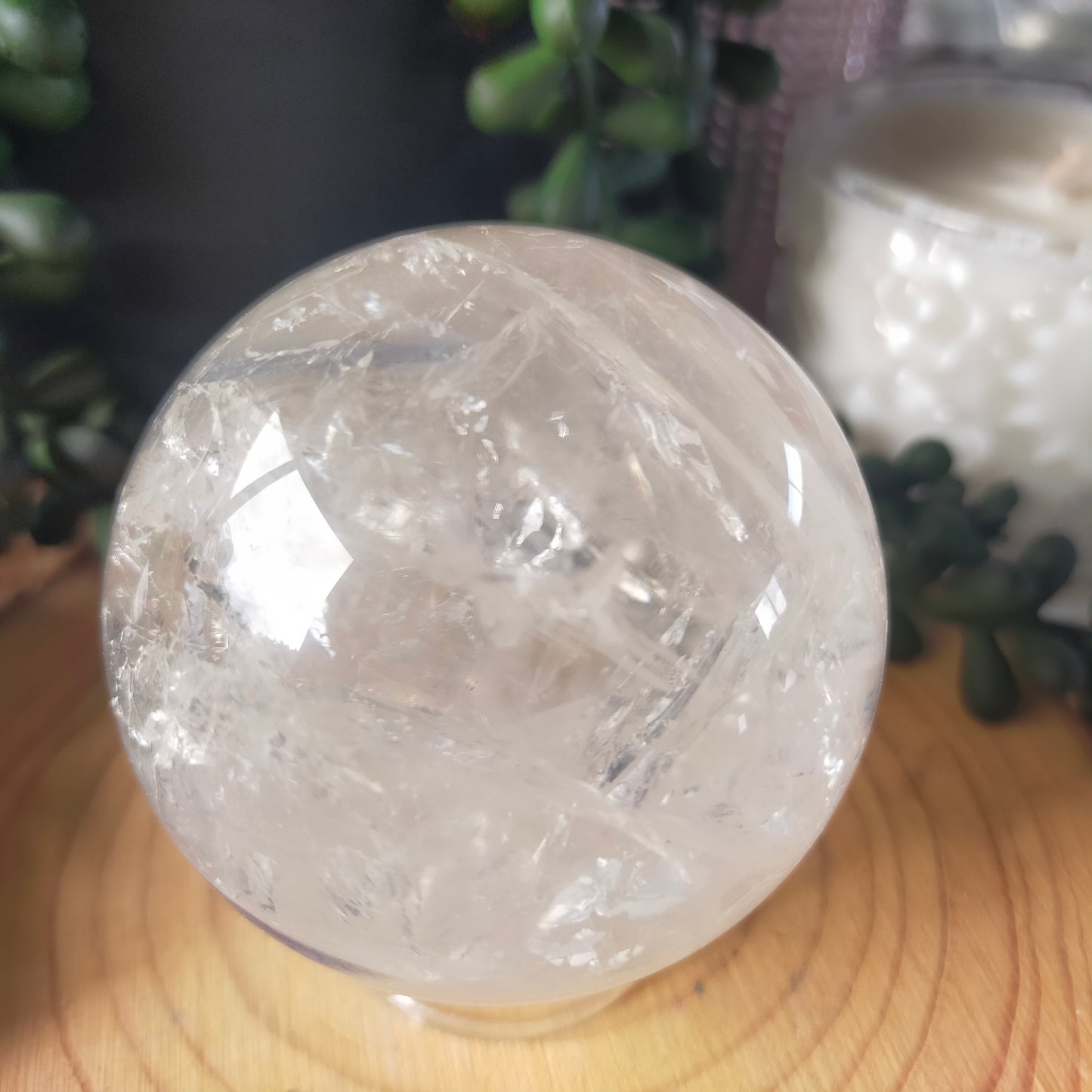 Clear Quartz Sphere with Blue Kyanite