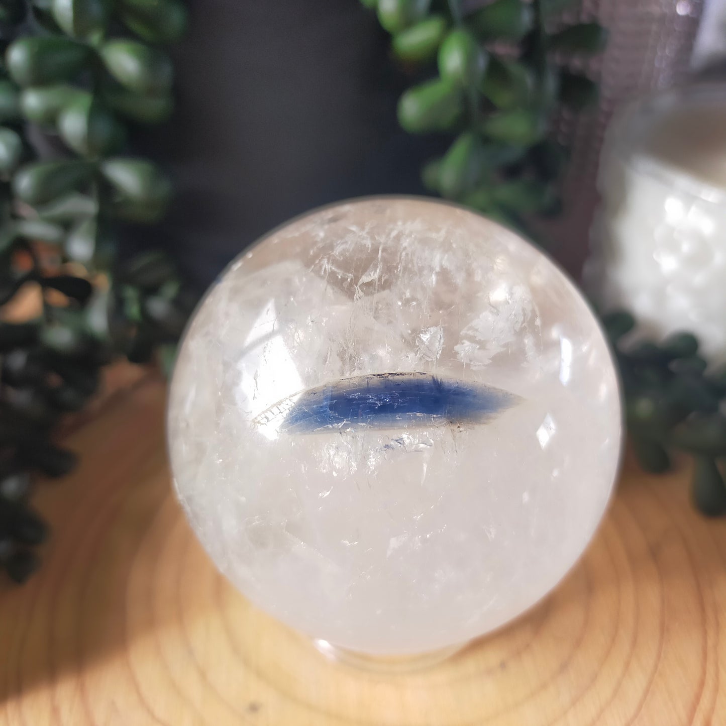 Clear Quartz Sphere with Blue Kyanite