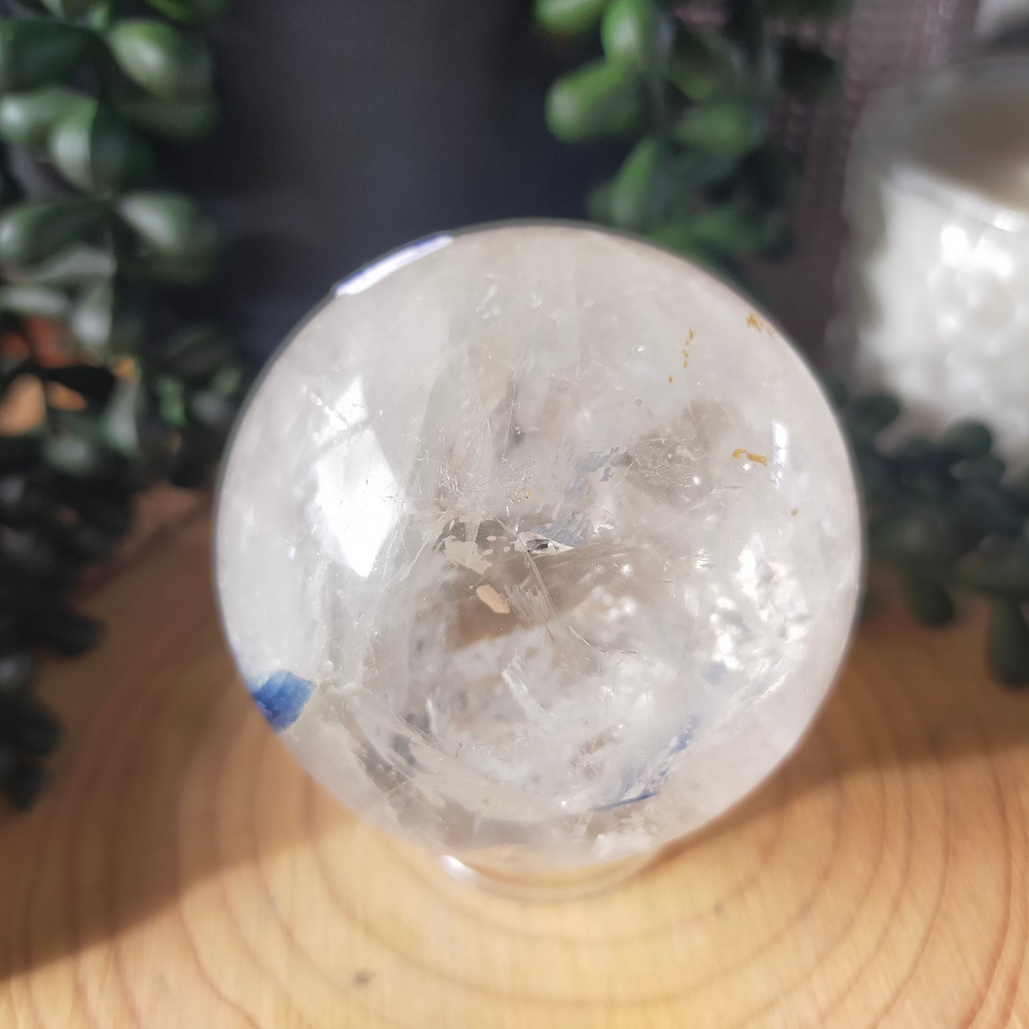 Clear Quartz Sphere with Blue Kyanite