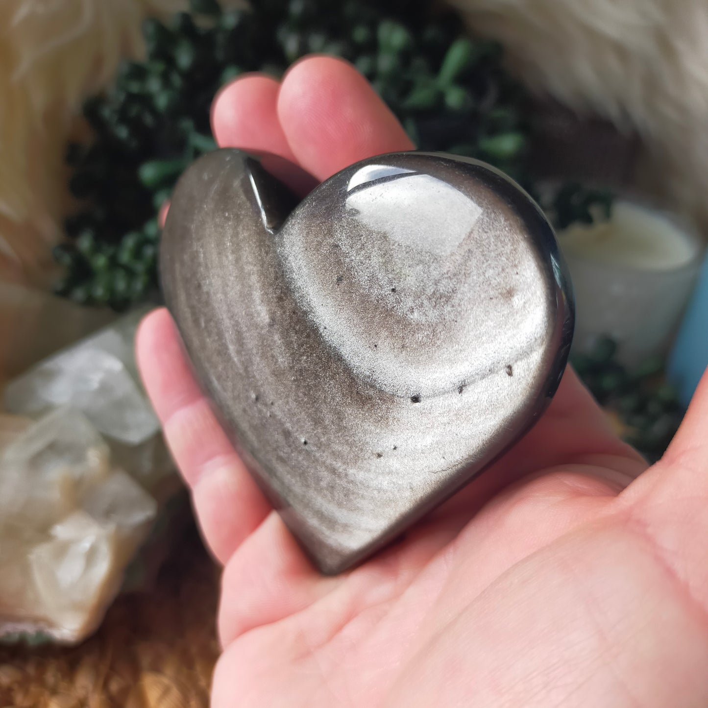 Silver Sheen Obsidian Heart