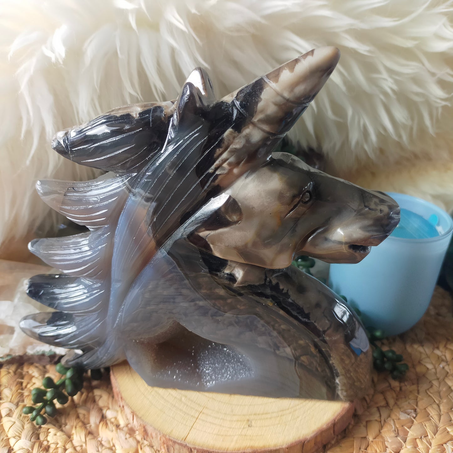 Large Volcano Agate Unicorn Head