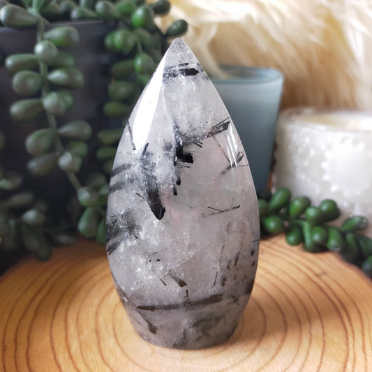 Black Tourmaline in Quartz Teardrop