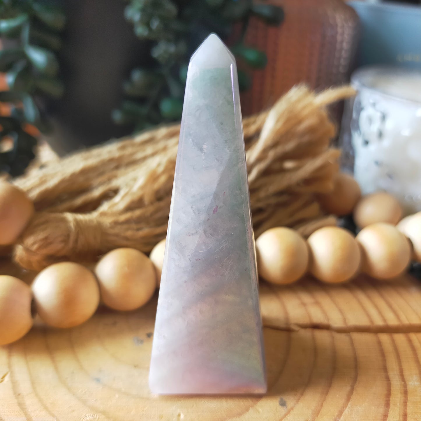 Aura Coated Rose Quartz Obelisk