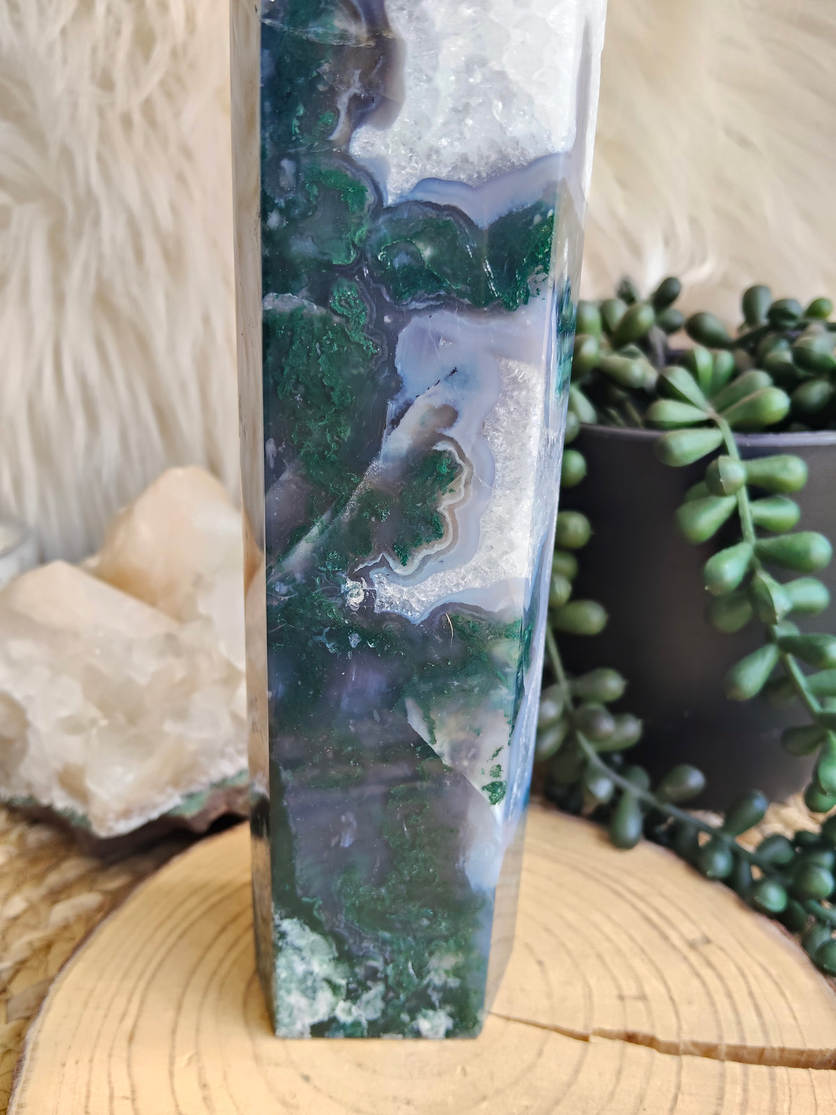 Large Moss Agate Tower