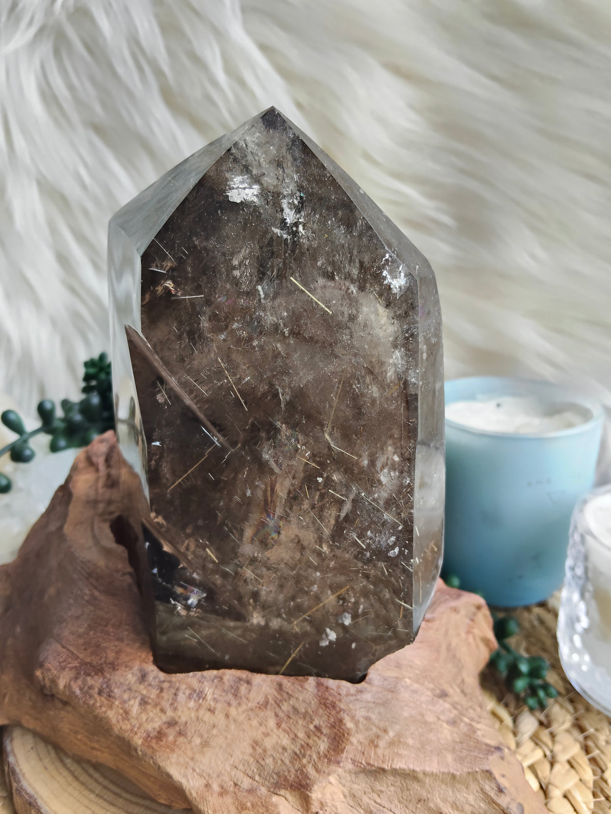 Large Rare Smokey Quartz with Golden Rutile