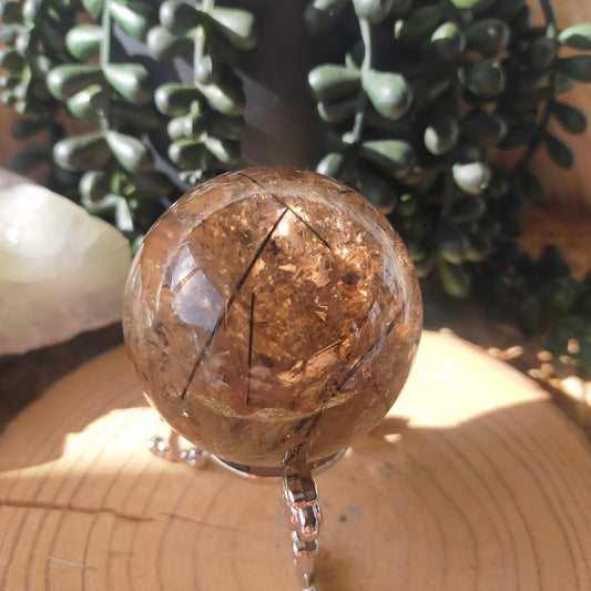 Black Tourmaline in Smokey Quartz Sphere