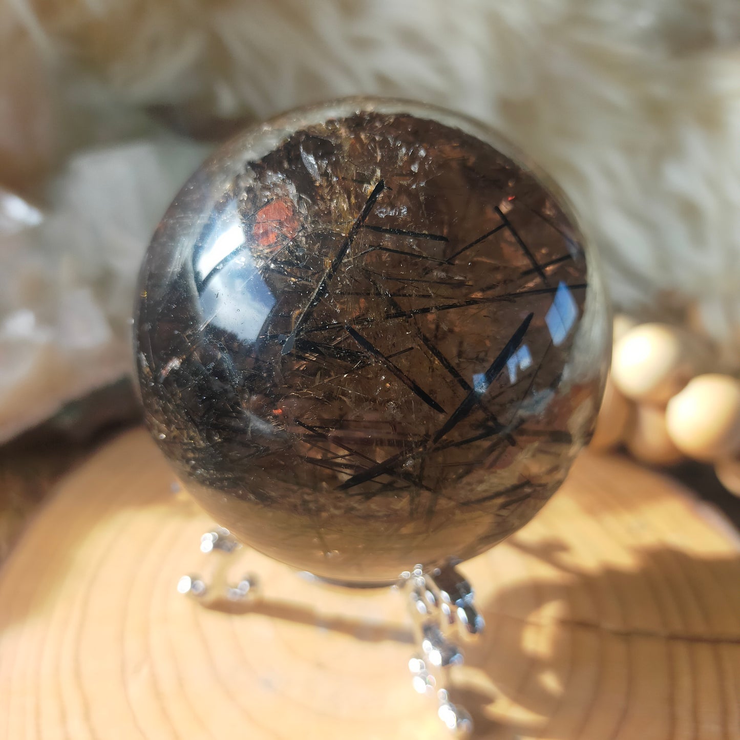 Black Tourmaline in Smokey Quartz Sphere
