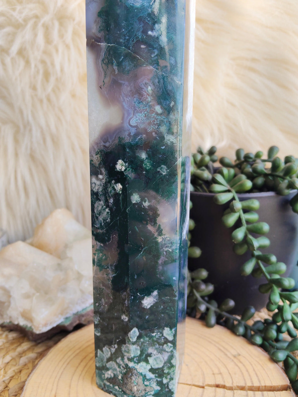 Large Moss Agate Tower