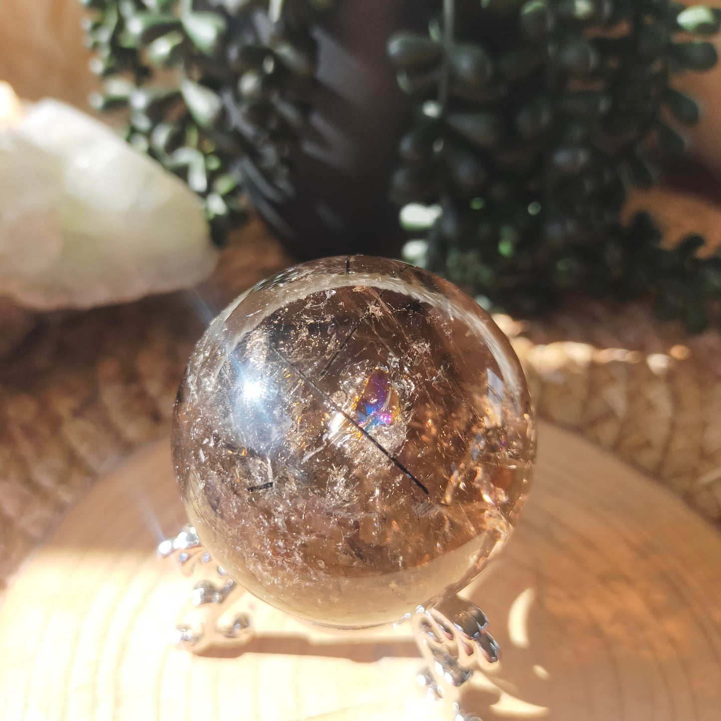 Black Tourmaline in Smokey Quartz Sphere