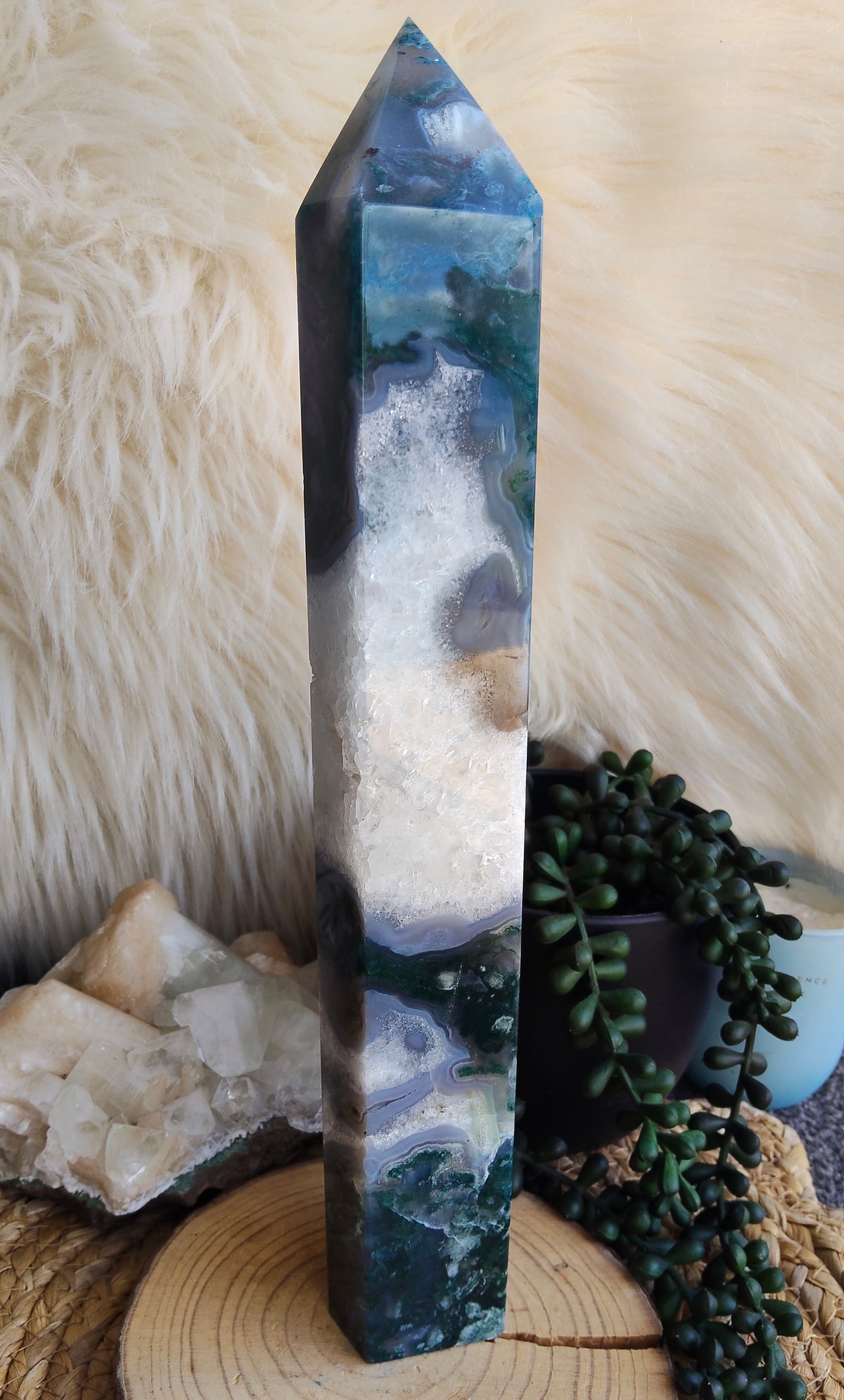 Large Moss Agate Tower