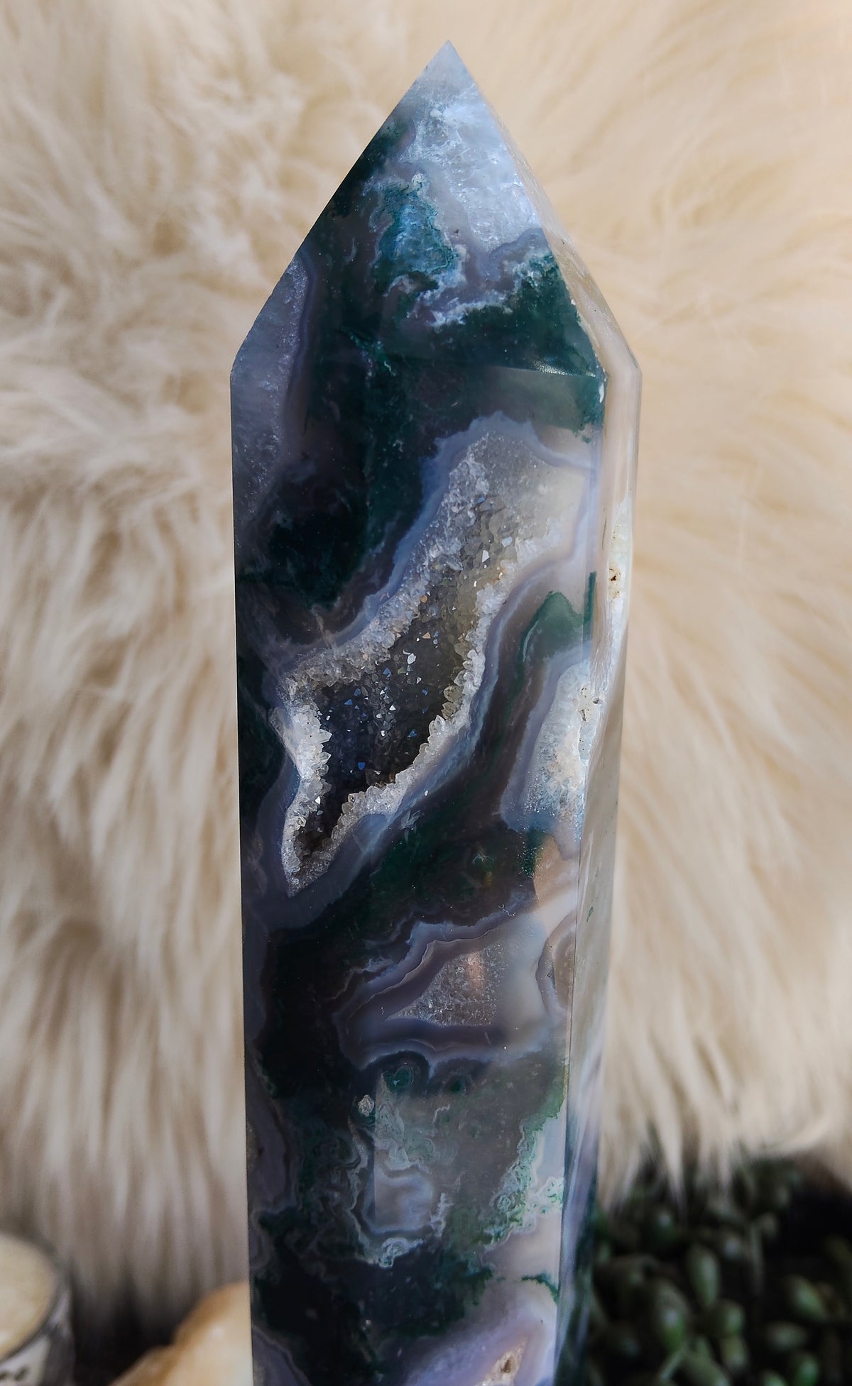 Large Moss Agate Tower