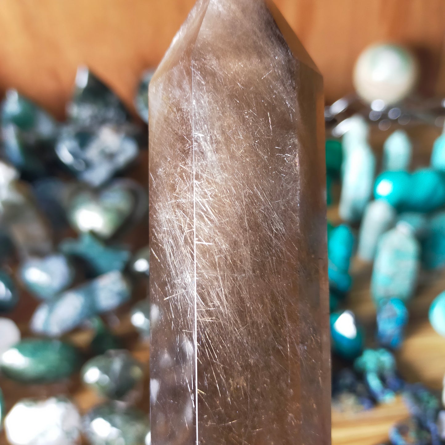 Smokey Quartz Tower with Silver Rutile