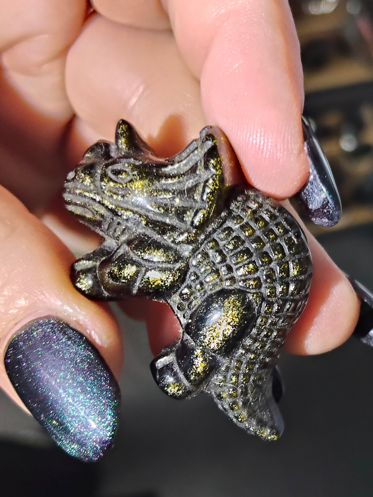 Golden Sheen Obsidian Triceratops