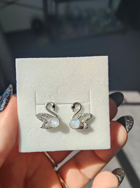 Moonstone Swan Stud Earrings