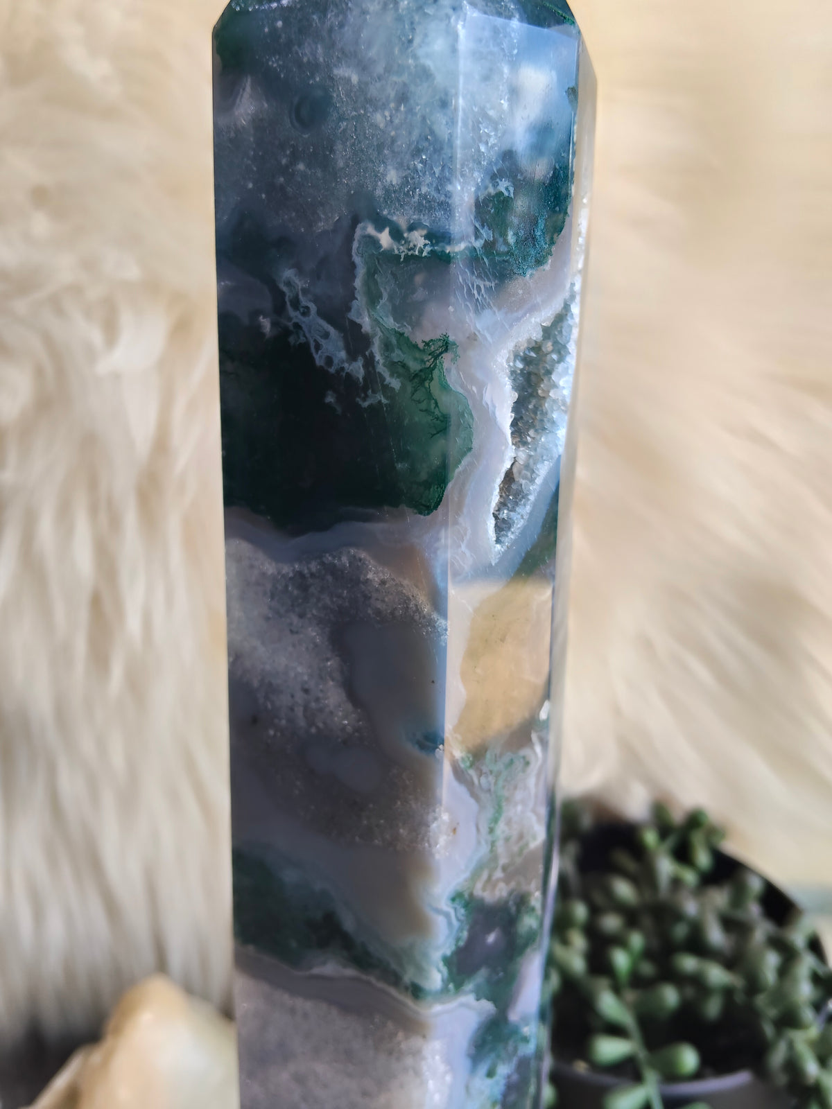 Large Moss Agate Tower