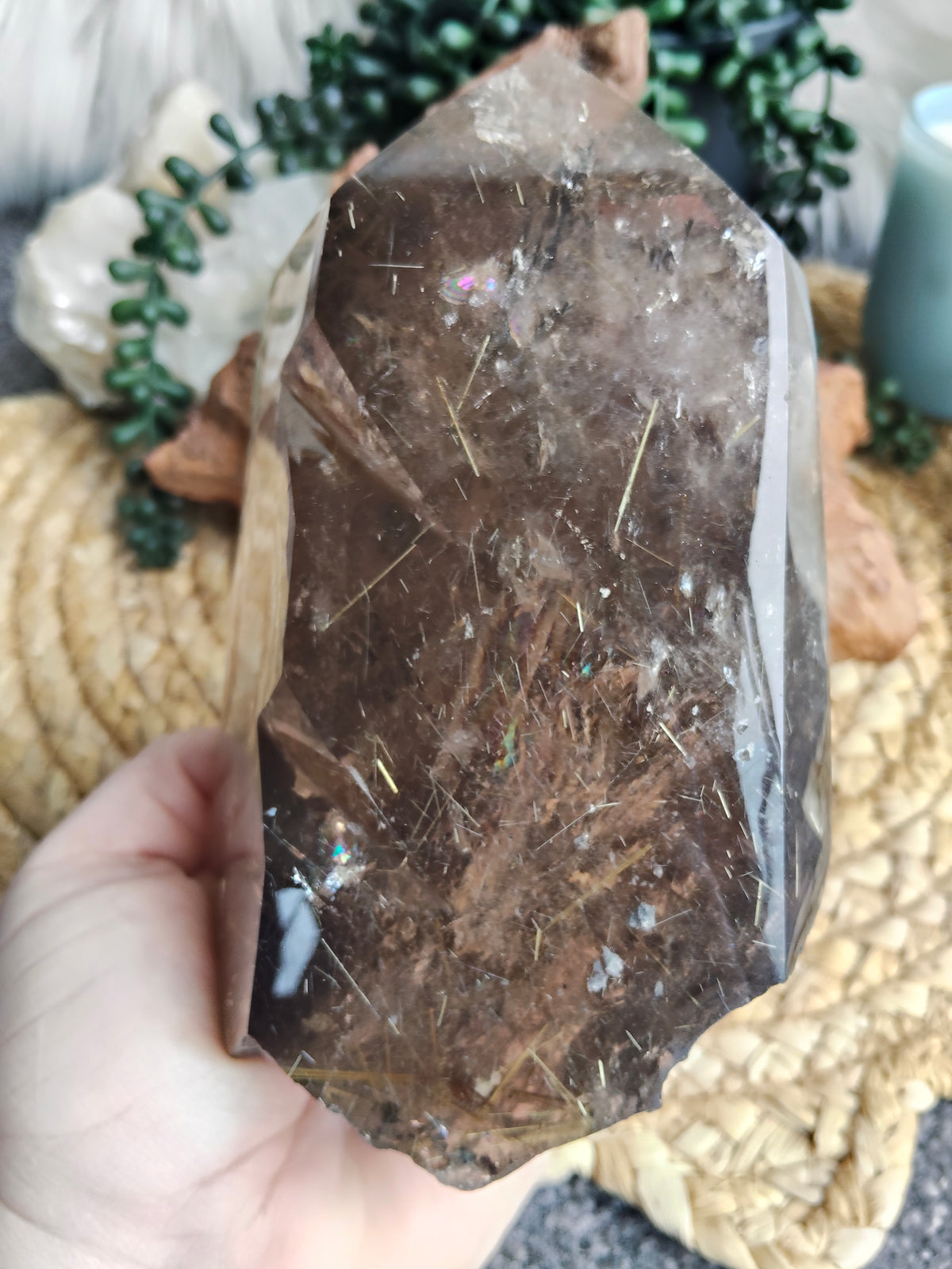 Large Rare Smokey Quartz with Golden Rutile