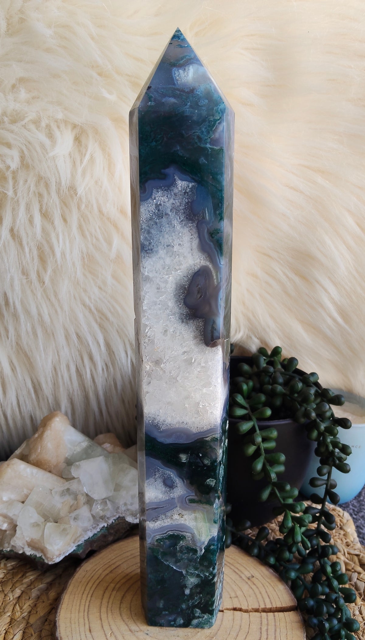 Large Moss Agate Tower