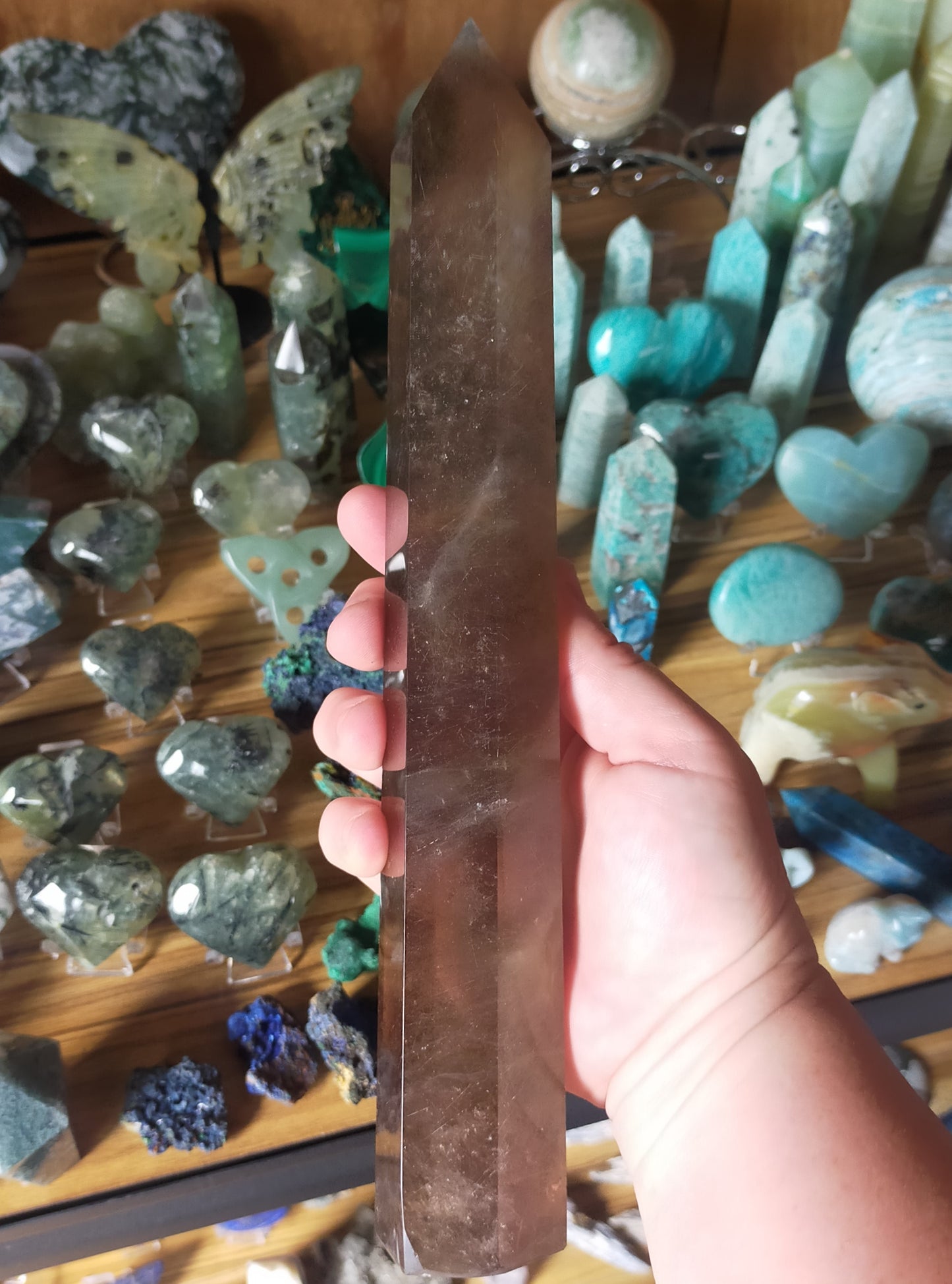 Smokey Quartz Tower with Silver Rutile