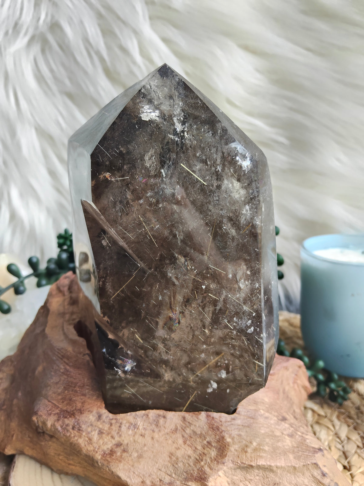 Large Rare Smokey Quartz with Golden Rutile