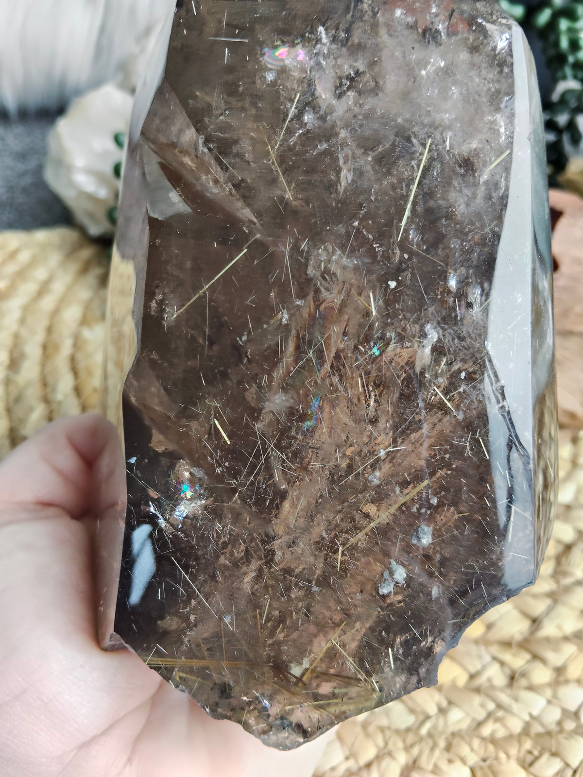 Large Rare Smokey Quartz with Golden Rutile