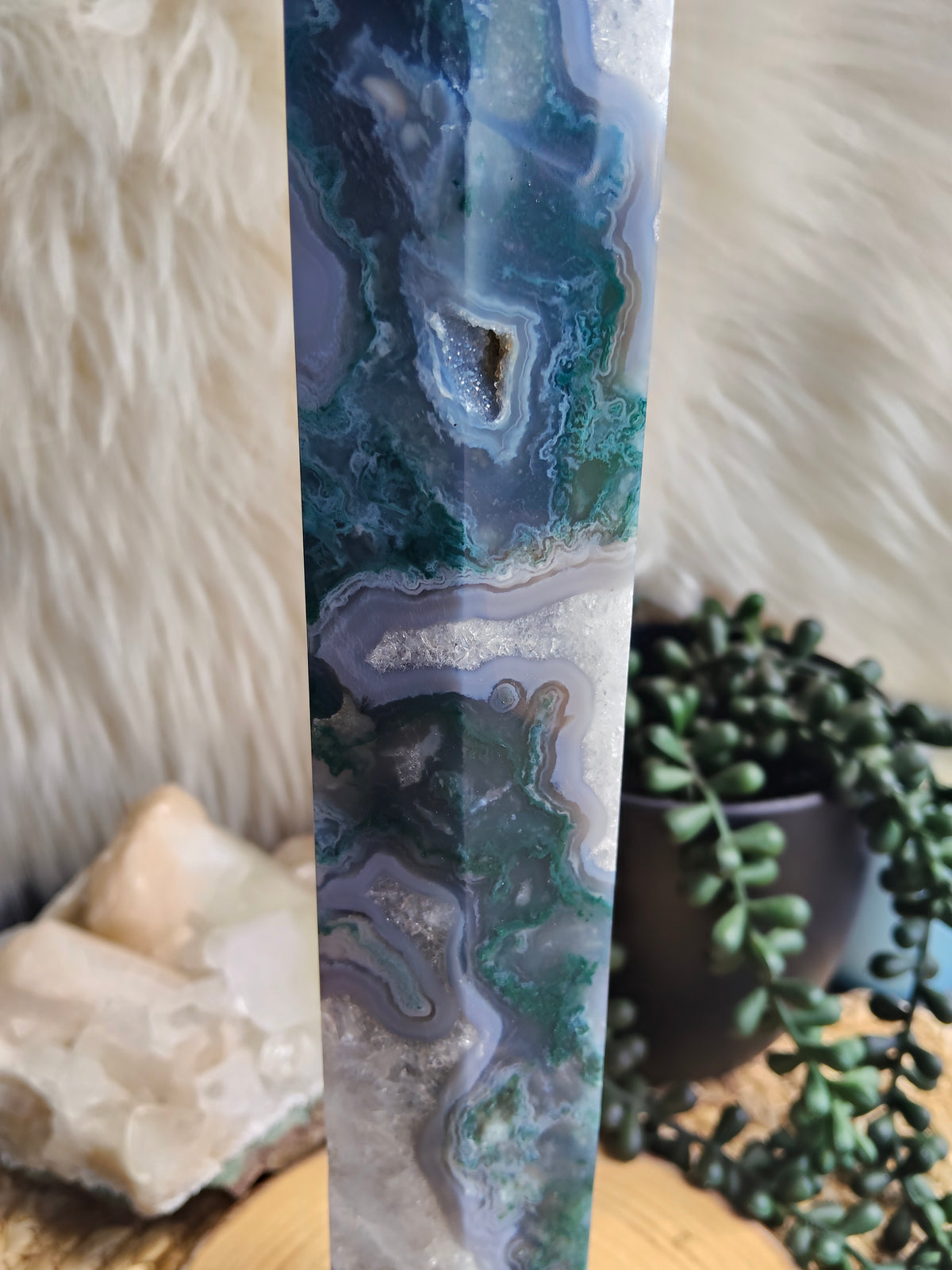 Large Moss Agate Tower