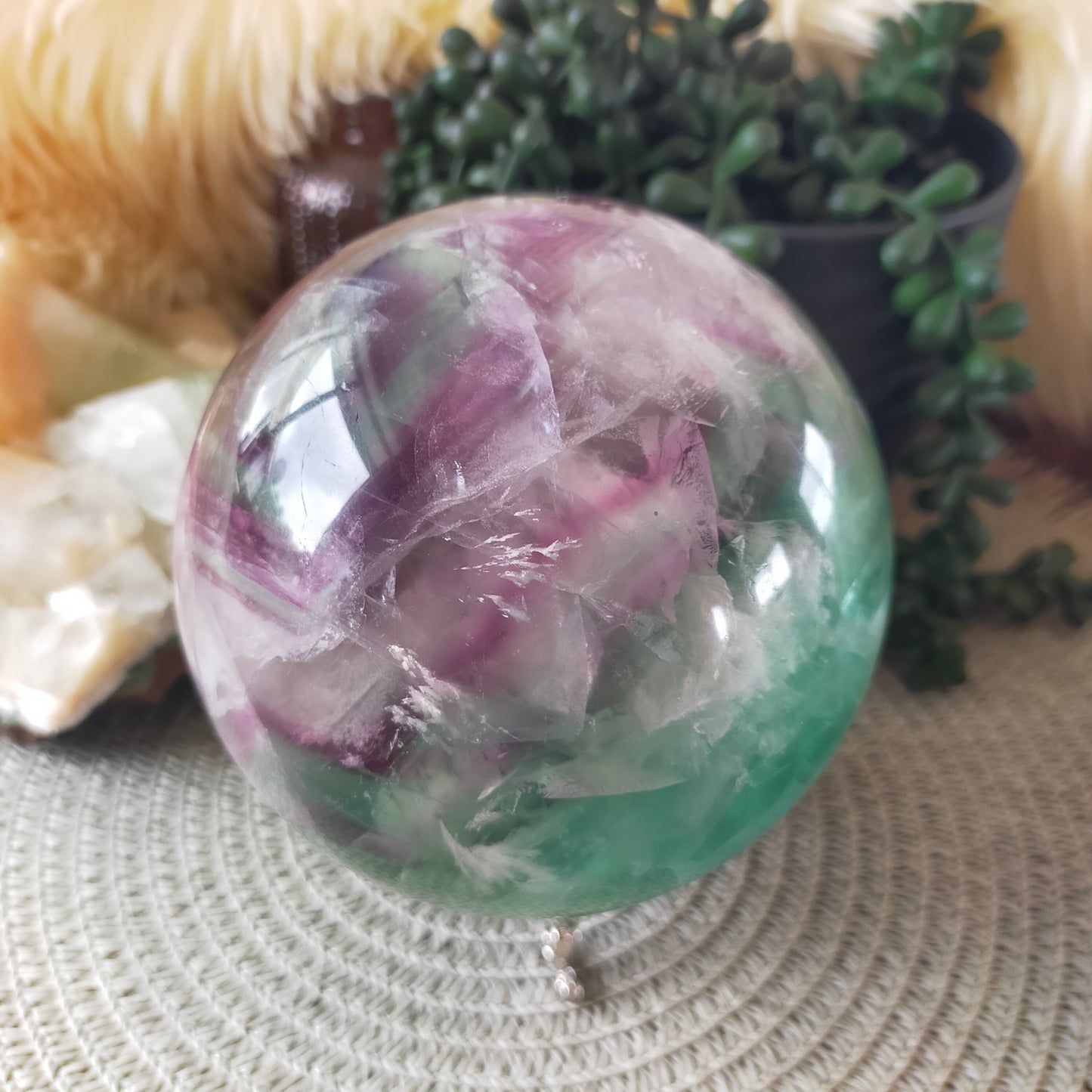 Large Feather Fluorite Sphere