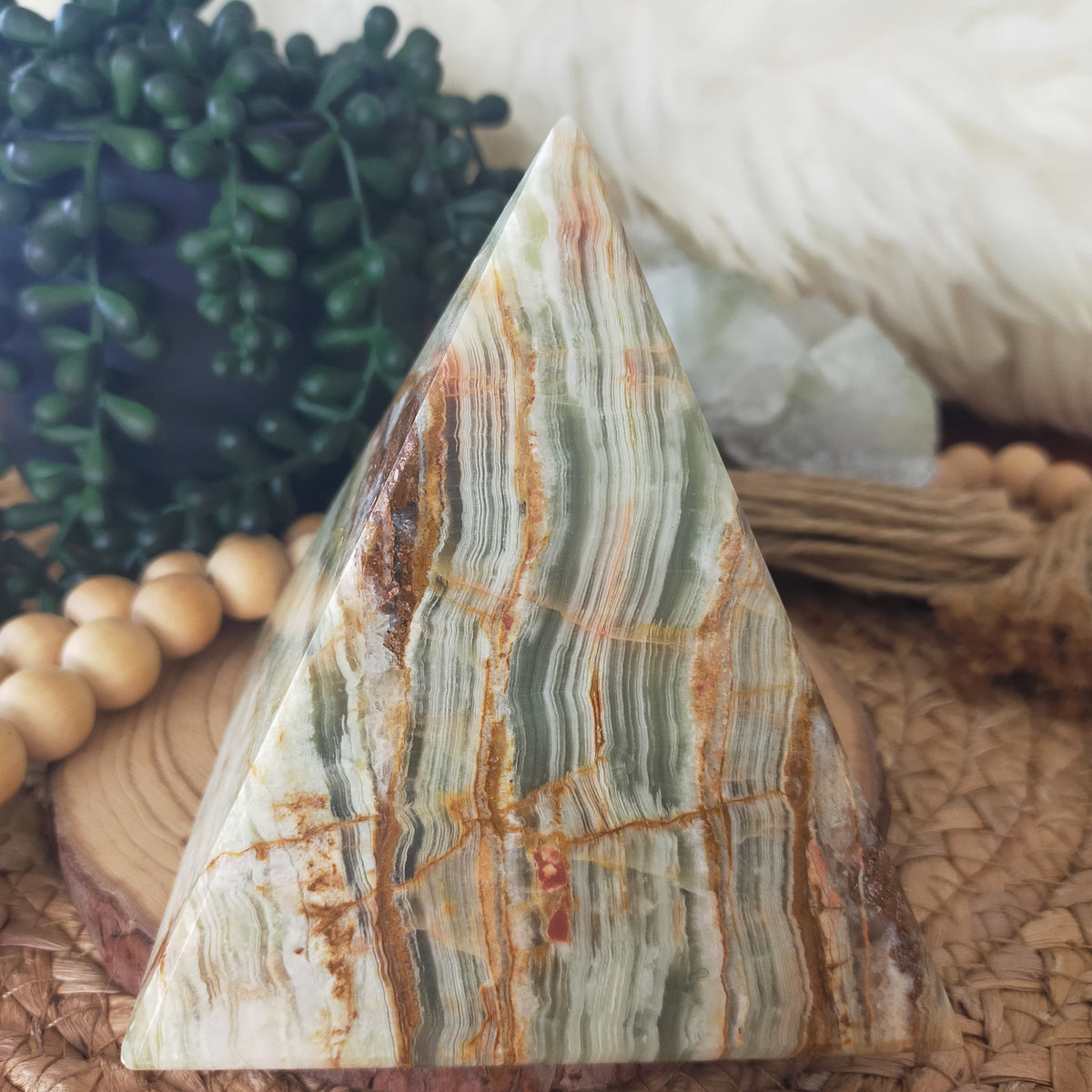 Triangular Pyramid Calcite Large Banded Calcite Pyramid – Crystal Witch NZ