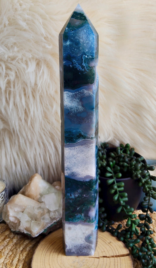 Large Moss Agate Tower