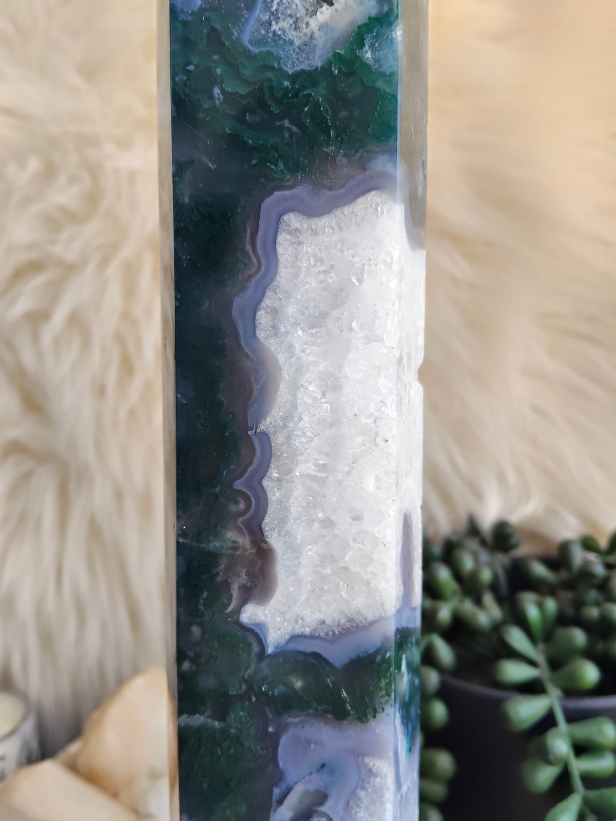 Large Moss Agate Tower