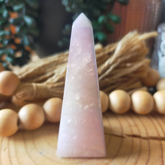Aura Coated Rose Quartz Obelisk