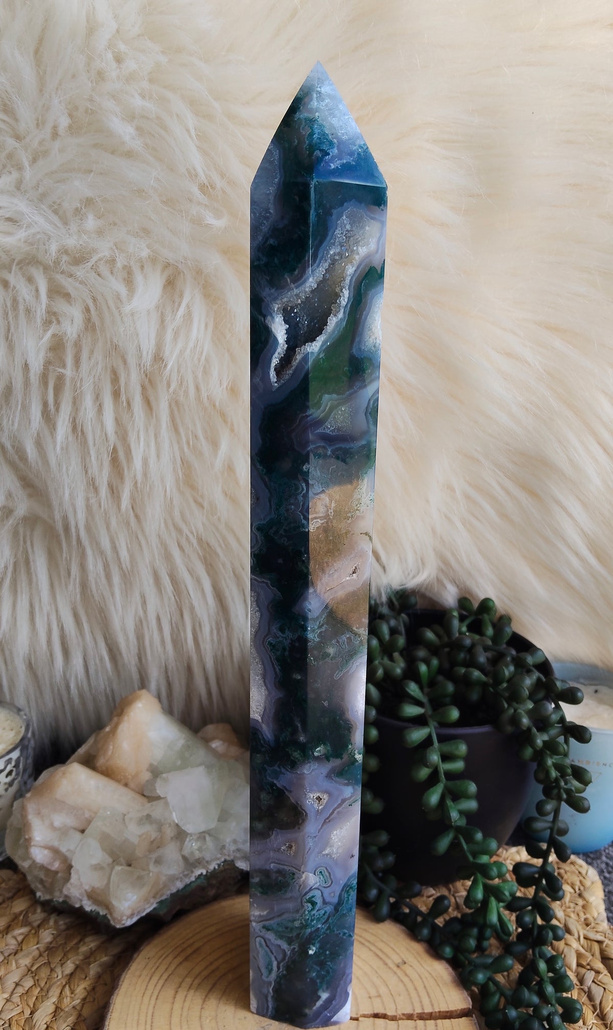 Large Moss Agate Tower