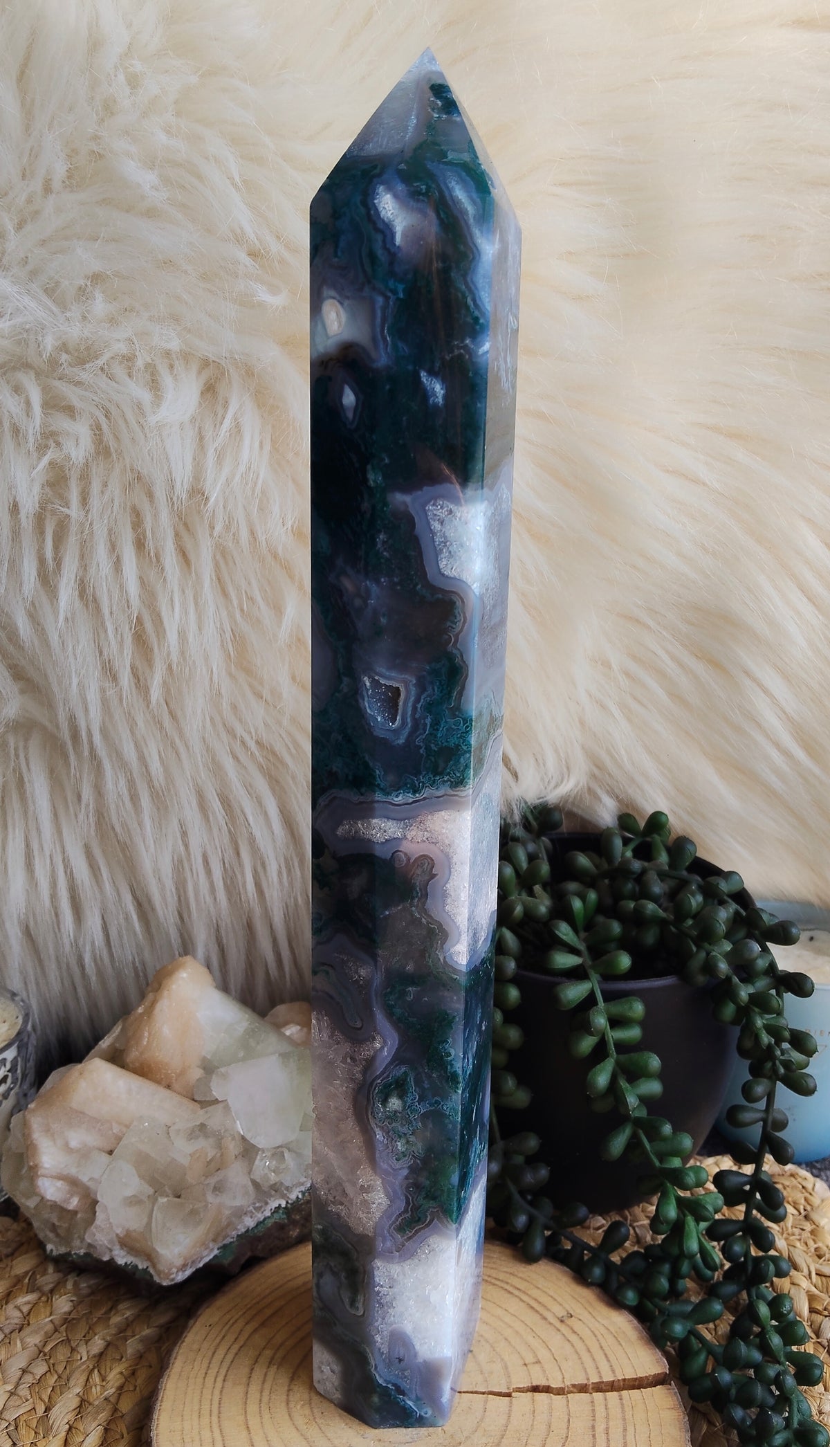 Large Moss Agate Tower