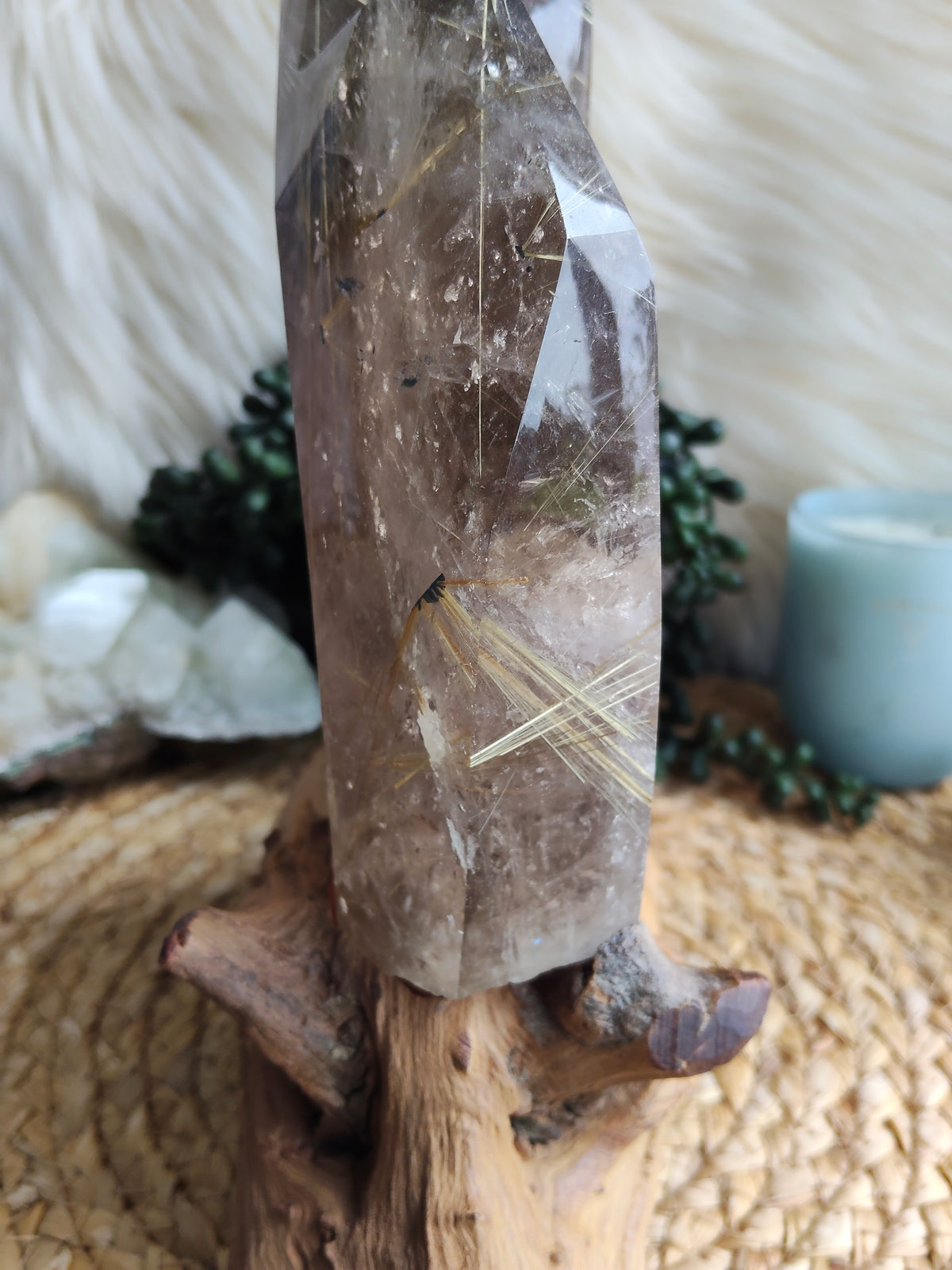 Large Rare Smokey Quartz with Golden Rutile Freeform
