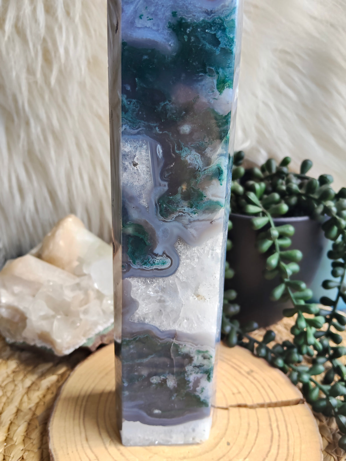 Large Moss Agate Tower