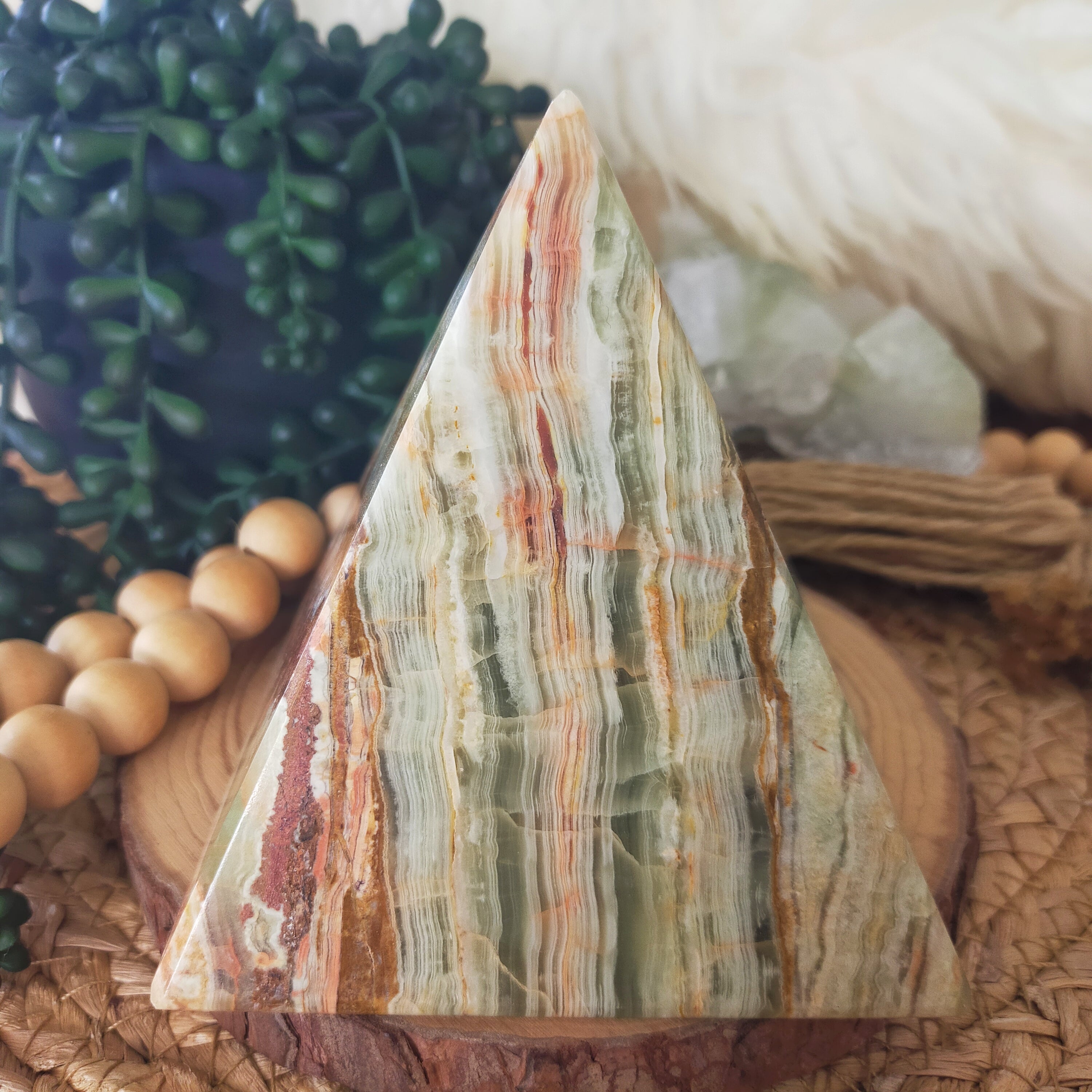 Triangular Pyramid Calcite Large Banded Calcite Pyramid – Crystal Witch NZ