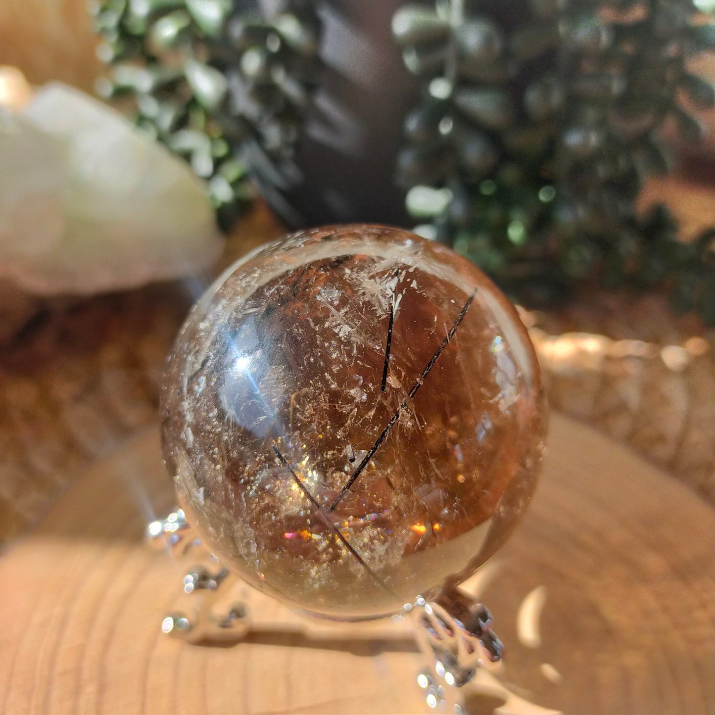 Black Tourmaline in Smokey Quartz Sphere
