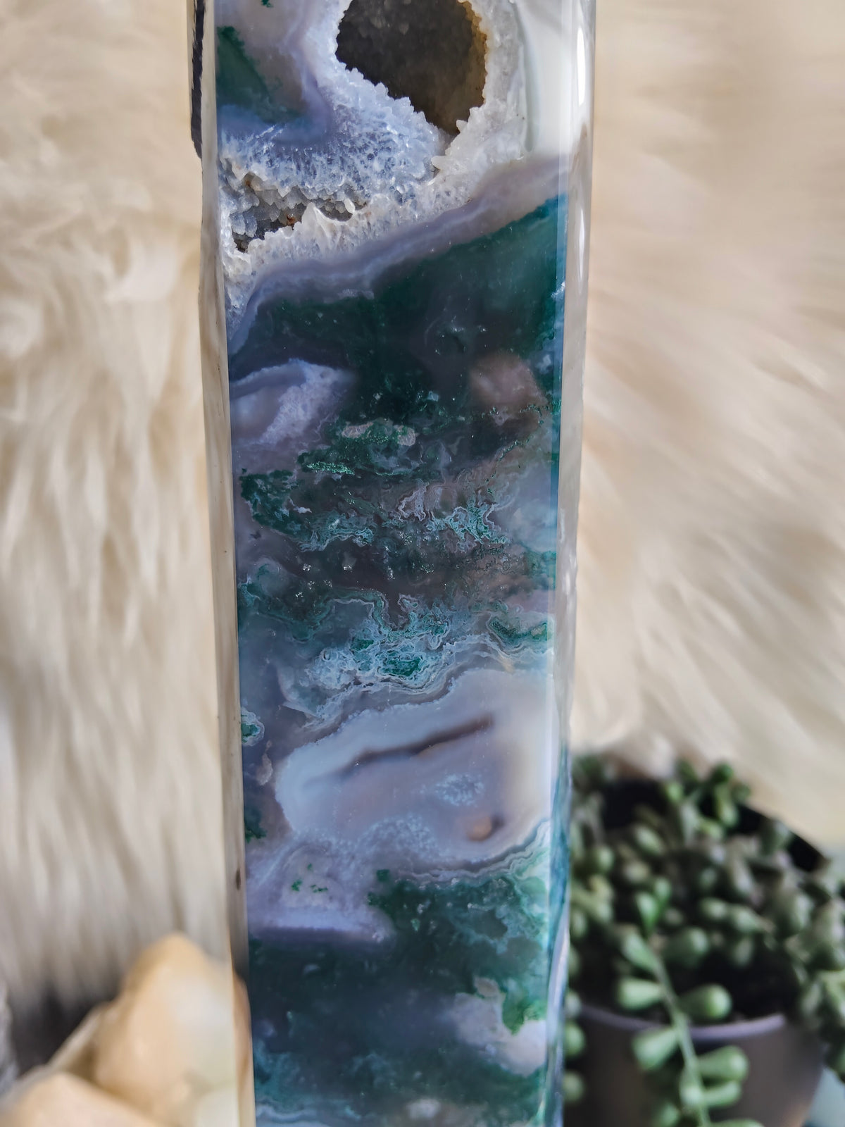 Large Moss Agate Tower