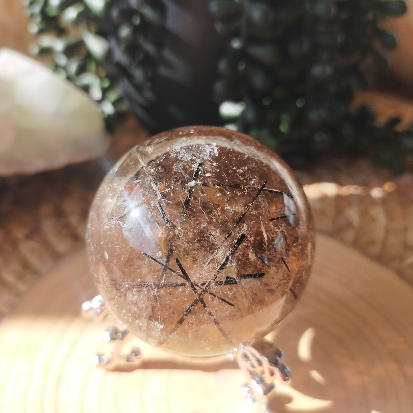 Black Tourmaline in Smokey Quartz Sphere