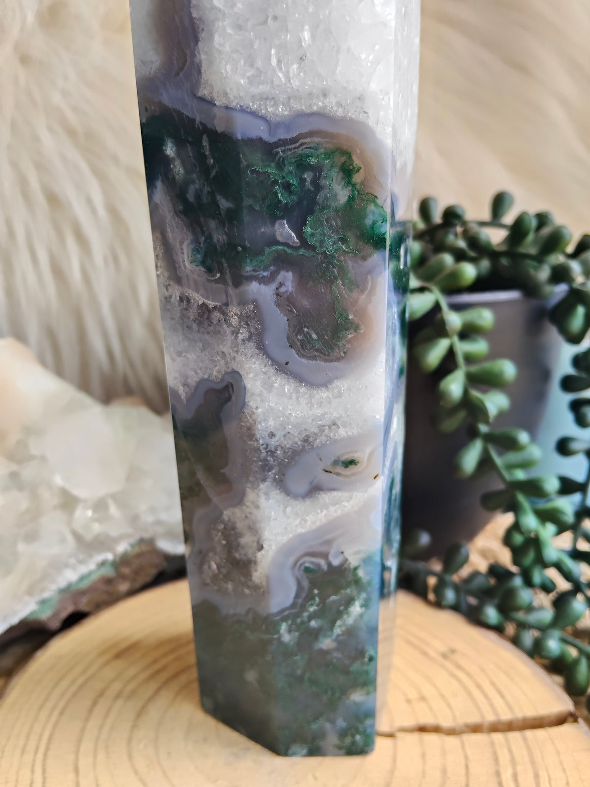 Large Moss Agate Tower