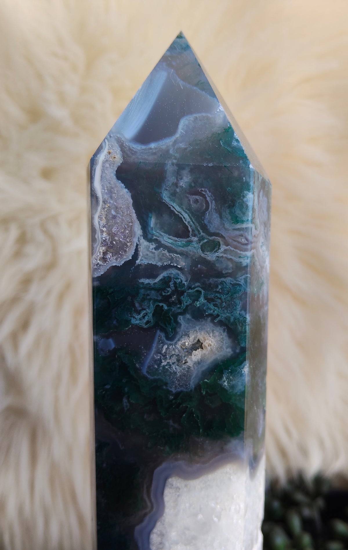Large Moss Agate Tower